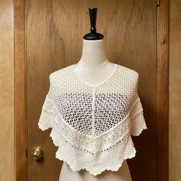 Bebe White Crochet Cape - Short Poncho - Picture 5 of 7